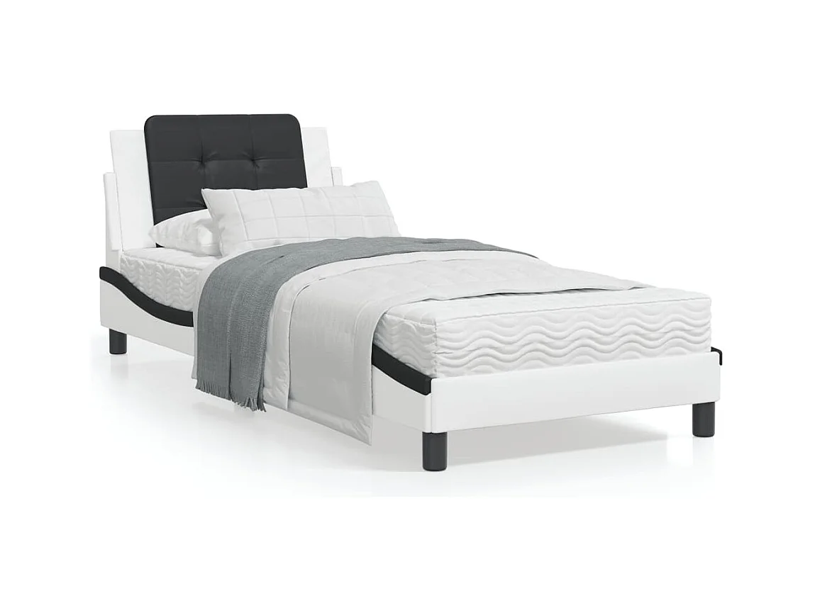 Cama com colchão 90x190 cm couro artificial preto e branco