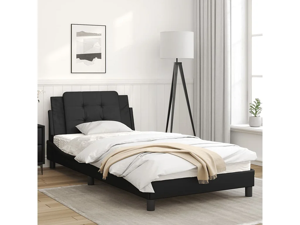 Estructura cama con luces LED cuero sintético negro 100x200 cm