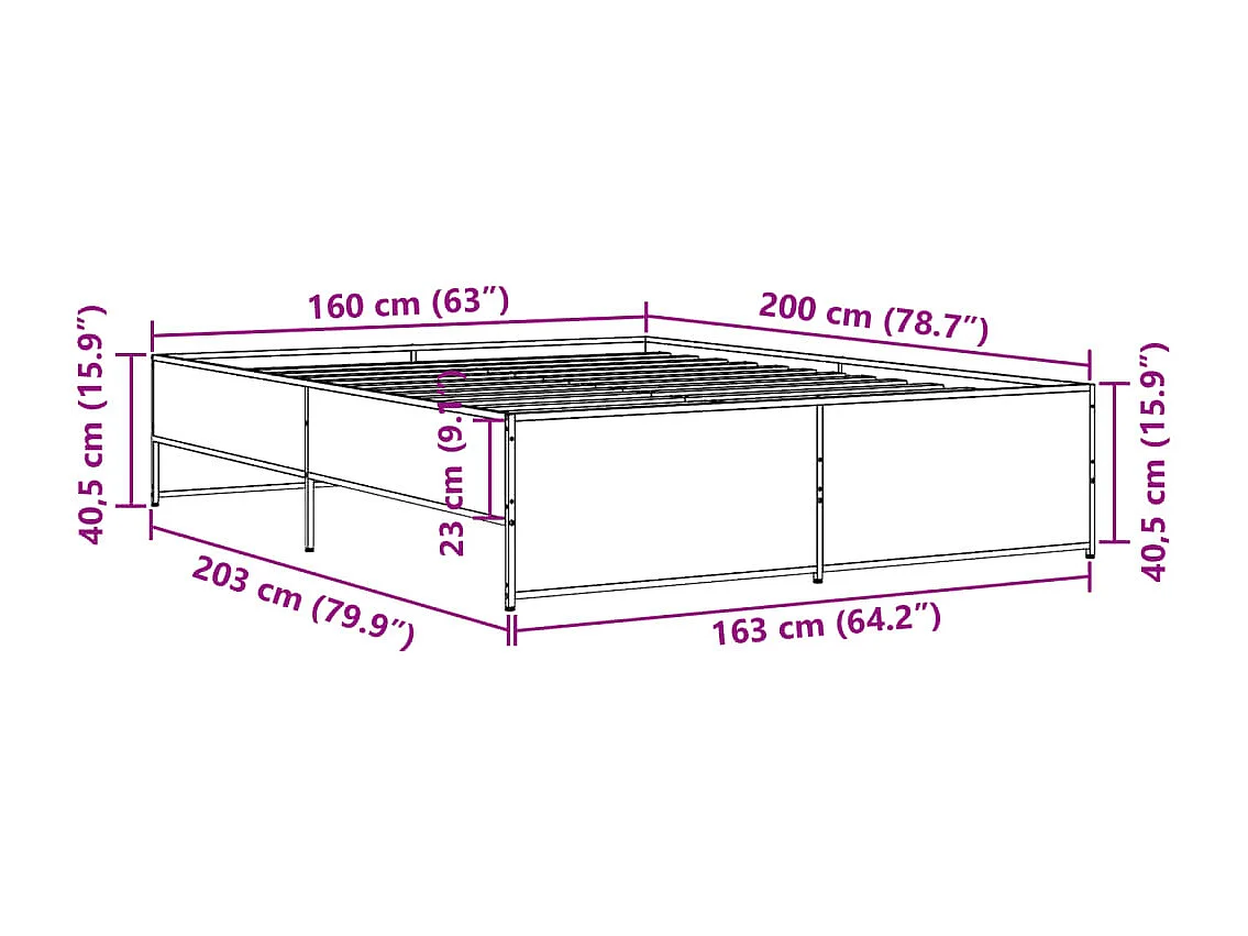 Estrutura de cama 160x200 cm derivados de madeira/metal preto
