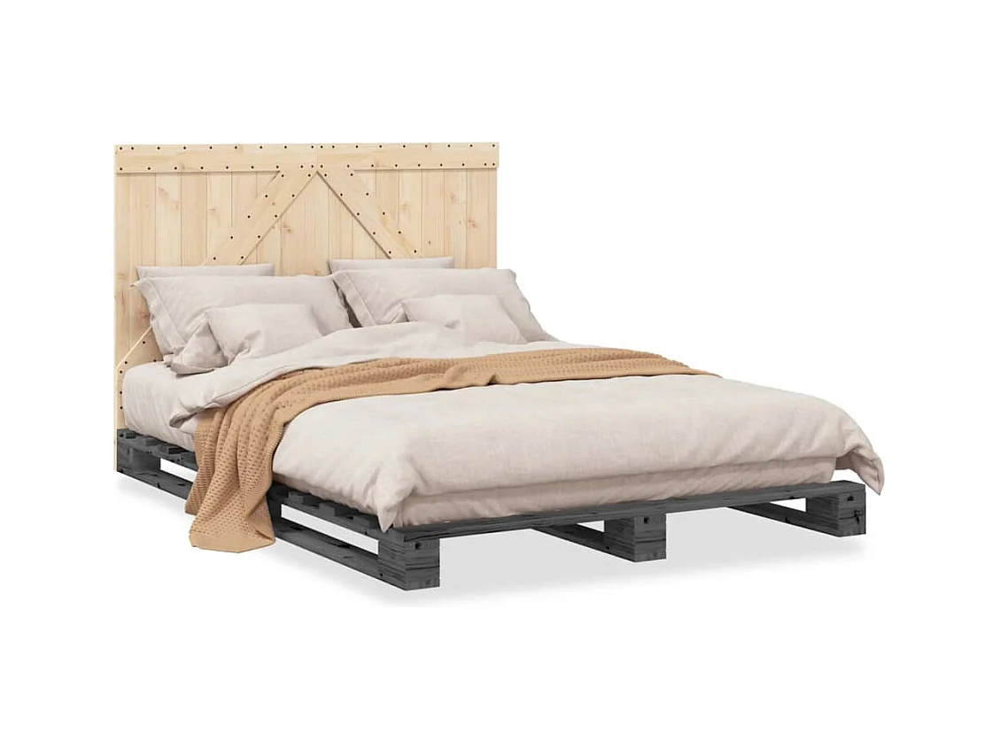 Estrutura de cama com cabeceira 140x200 cm pinho maciço cinza