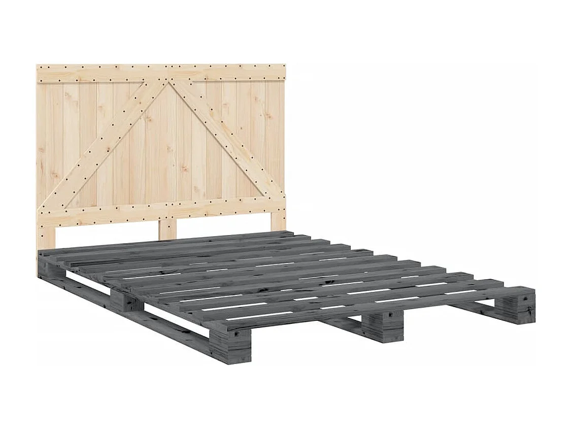 Cadre de lit avec tête de lit gris 140x200 cm bois pin massif