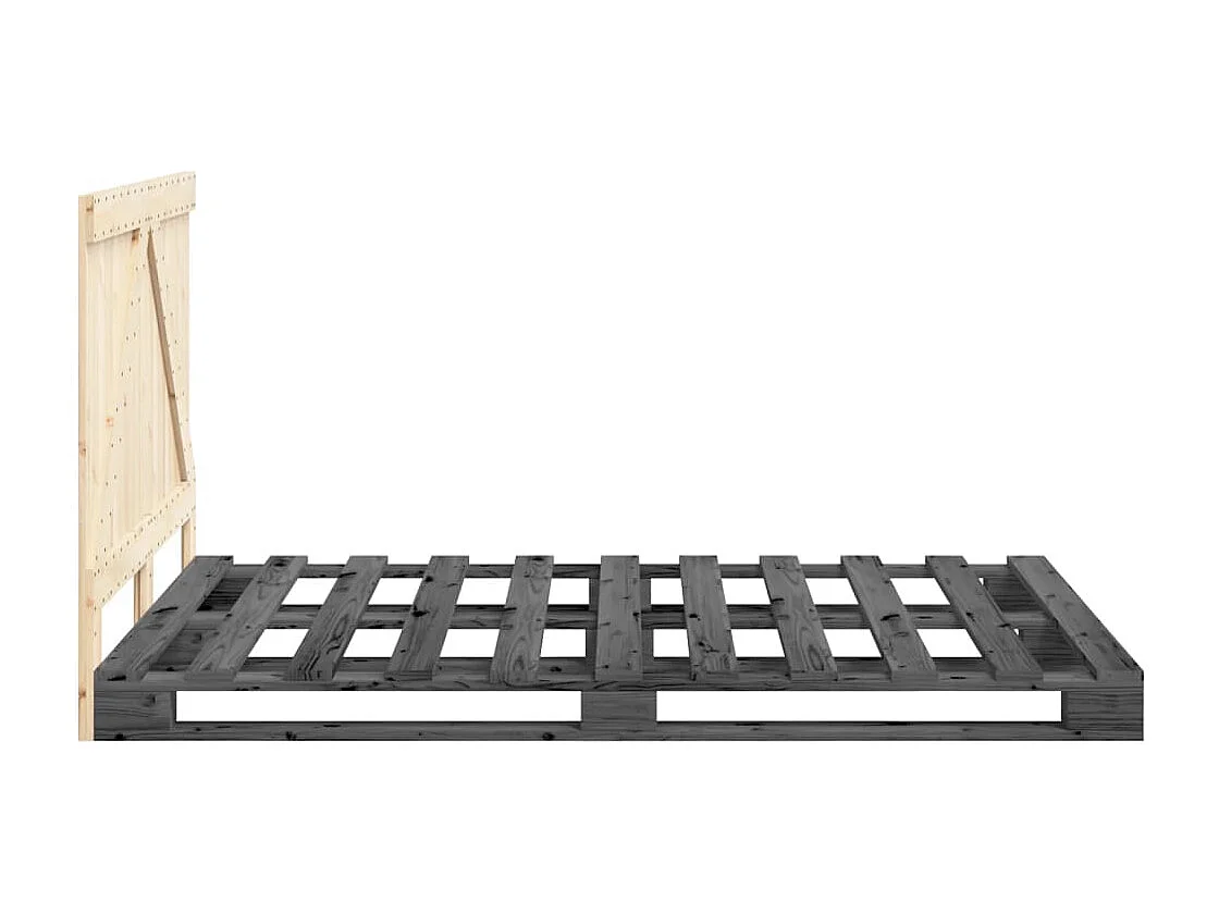 Cadre de lit avec tête de lit gris 140x200 cm bois pin massif