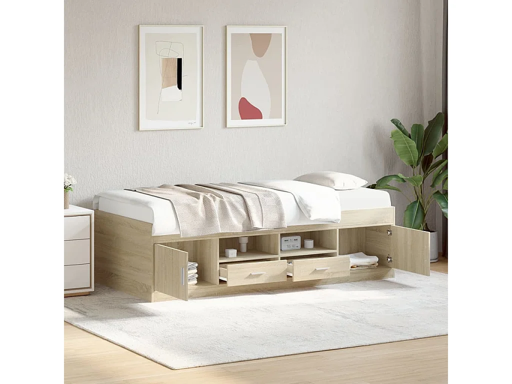 Sofá-cama com gavetas derivados de madeira carvalho sonoma