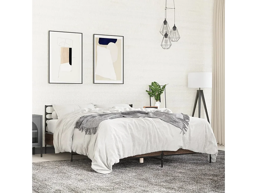 Cadre de lit chêne marron 160x200 cm bois d'ingénierie et métal