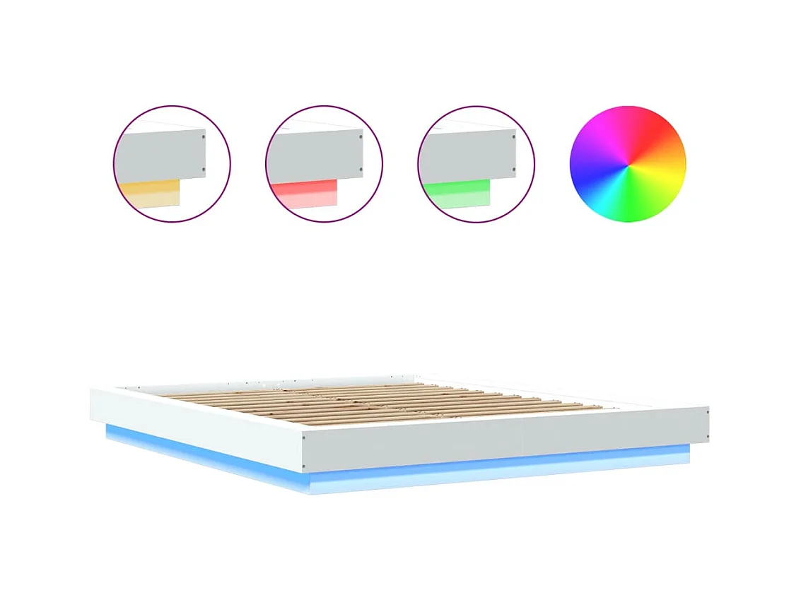 Estrutura cama c/ luzes LED 150x200 cm derivados madeira branco
