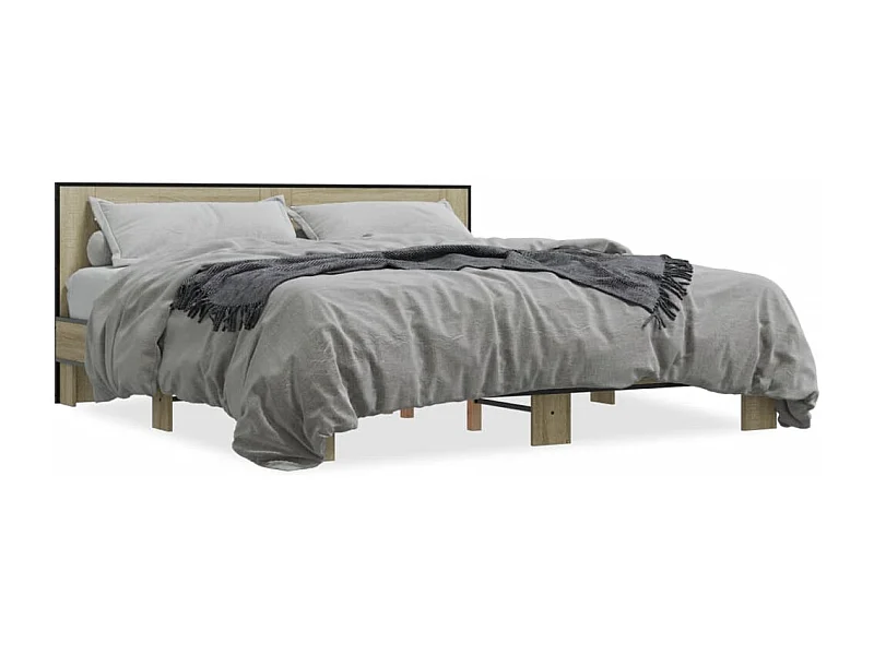 Estructura cama madera ingeniería metal roble Sonoma 200x200 cm