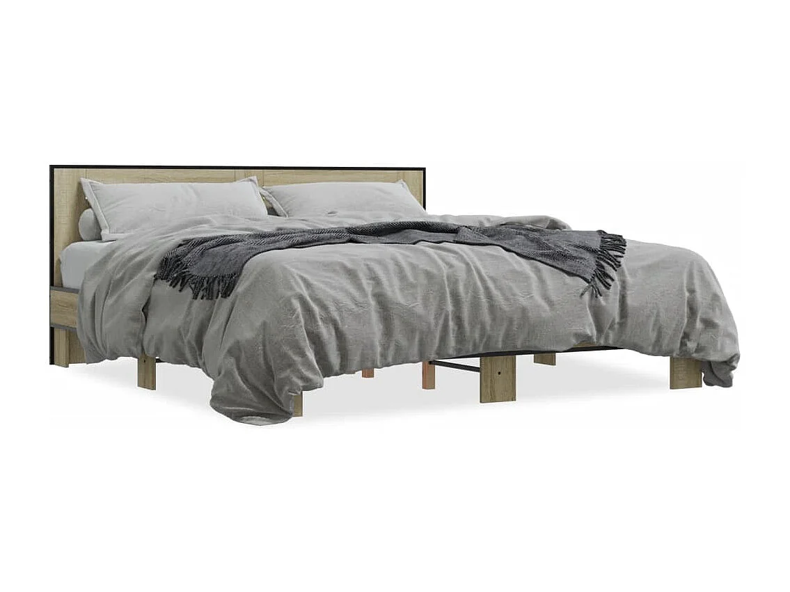 Estructura cama madera ingeniería metal roble Sonoma 200x200 cm
