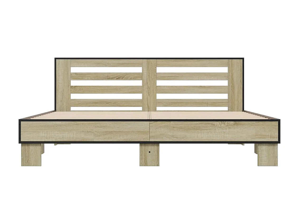 Estructura cama madera ingeniería metal roble Sonoma 200x200 cm