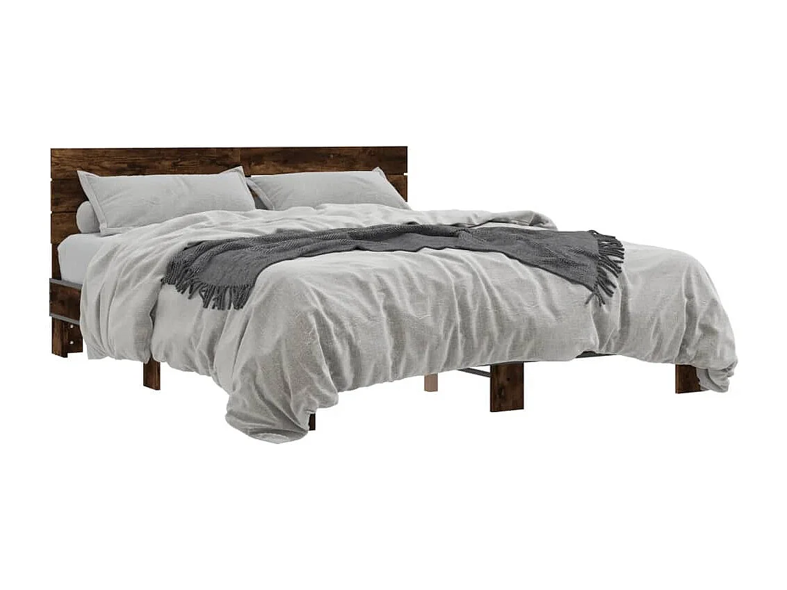 Cadre de lit chêne fumé 160x200 cm bois d'ingénierie et métal