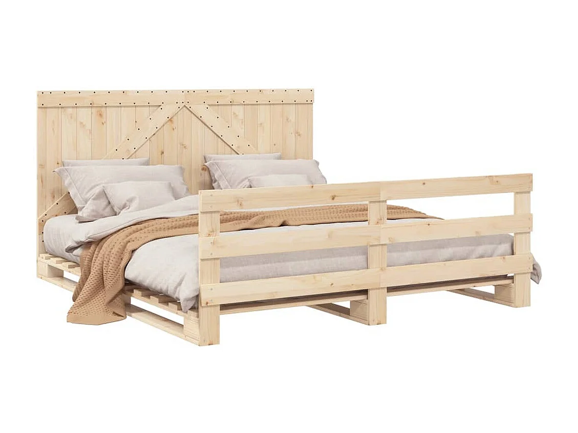 Estructura de cama con cabecero madera maciza de pino 200x200cm