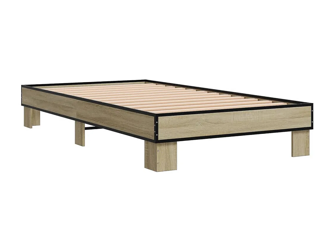 Estructura cama madera ingeniería metal roble Sonoma 75x190 cm