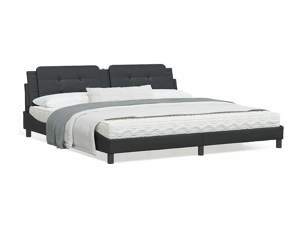 Estrutura cama c/ cabeceira 200x200 cm couro artificial preto