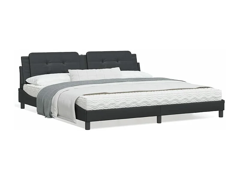 Estrutura cama c/ cabeceira 200x200 cm couro artificial preto