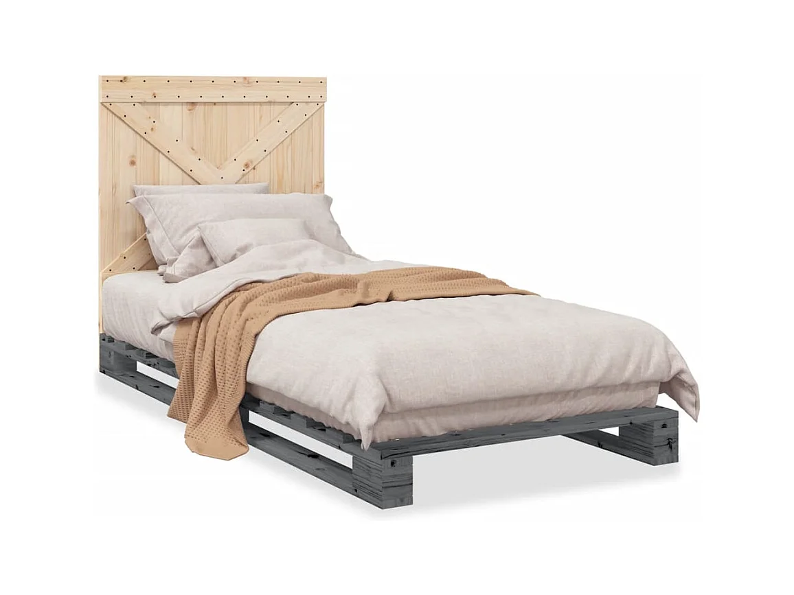 Estructura de cama con cabecero madera de pino gris 90x200 cm