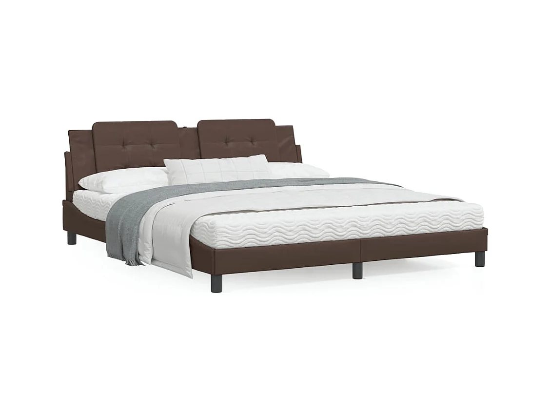 Estrutura cama c/ luzes LED 180x200cm couro artificial castanho