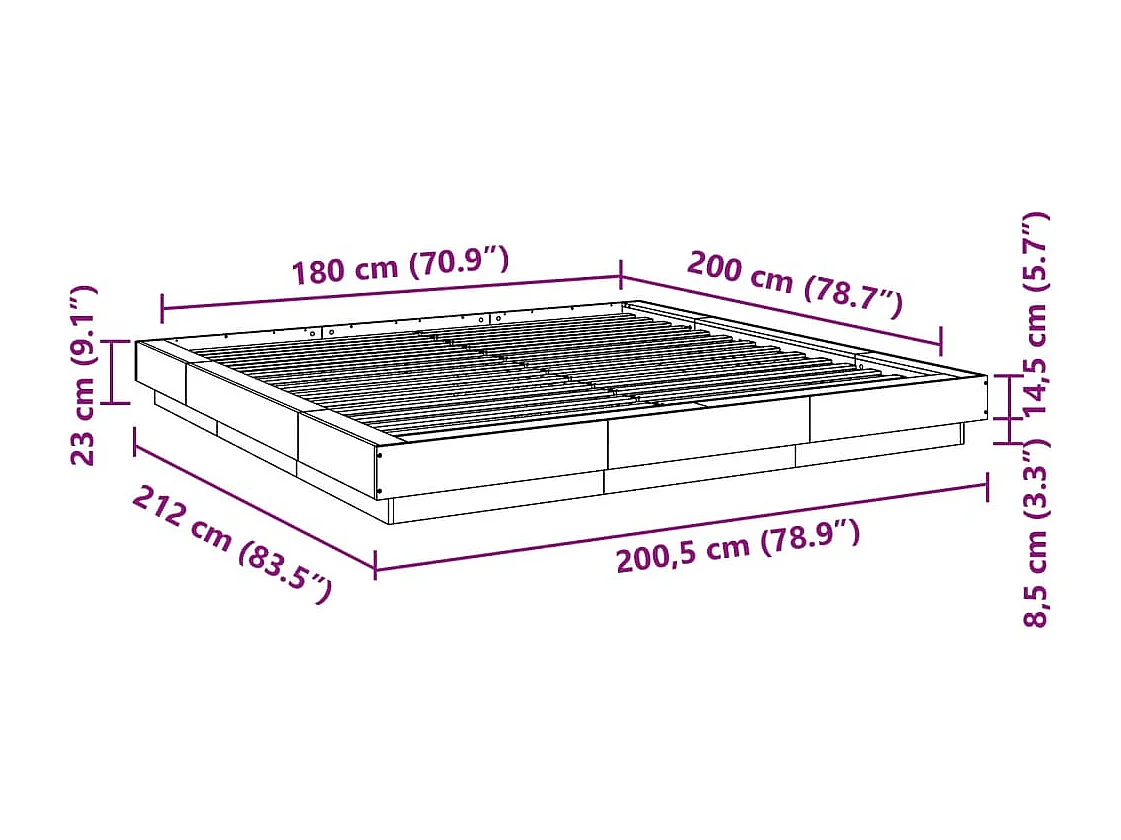 Estructura de cama madera de ingeniería gris Sonoma 180x200 cm