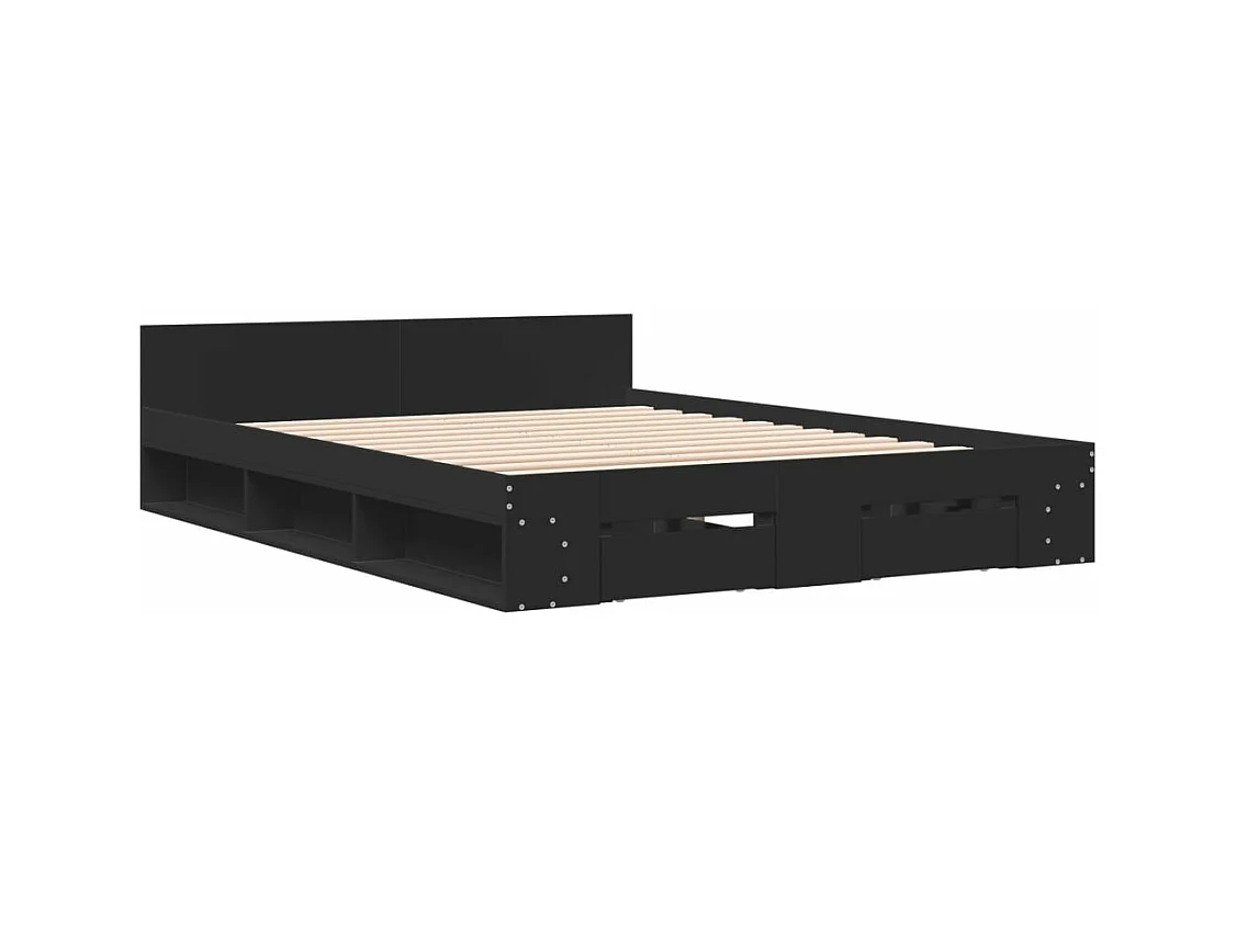 Estrutura de cama c/ gavetas 150x200 cm derivados madeira preto