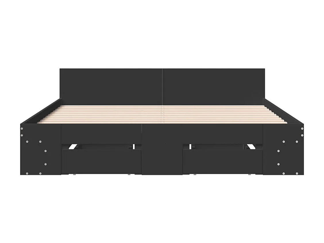 Cadre de lit avec tiroirs noir 150x200 cm bois d'ingénierie