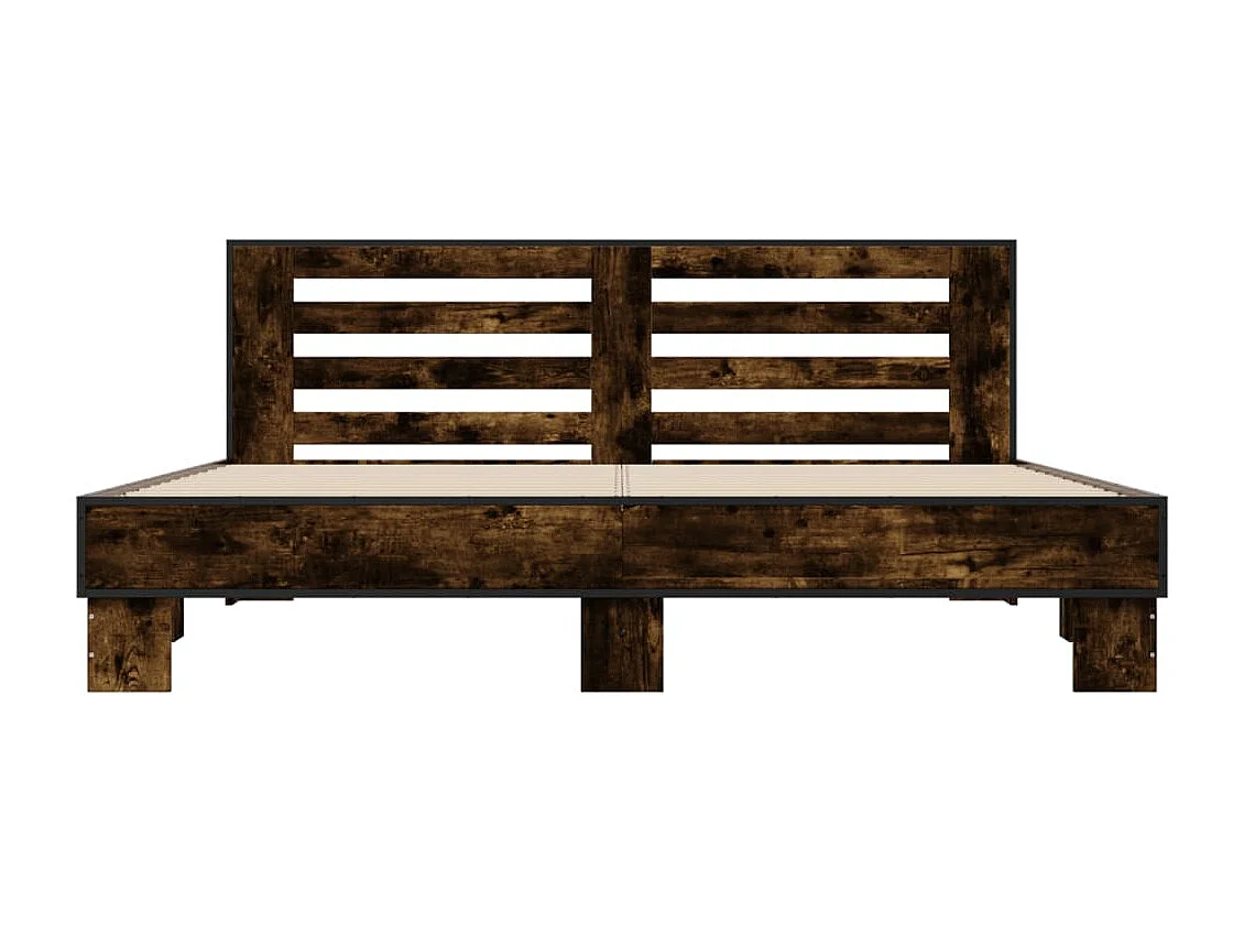 Estructura cama madera ingeniería metal roble ahumado 200x200cm