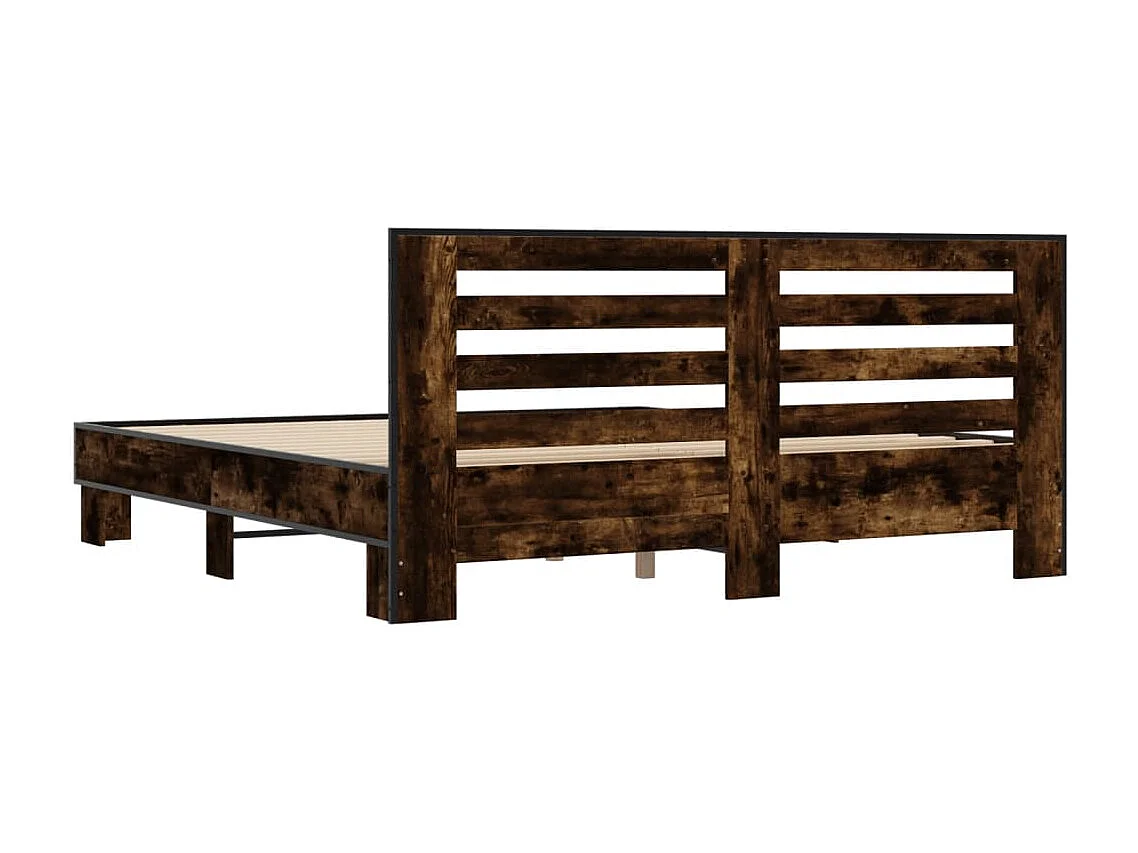Estructura cama madera ingeniería metal roble ahumado 200x200cm