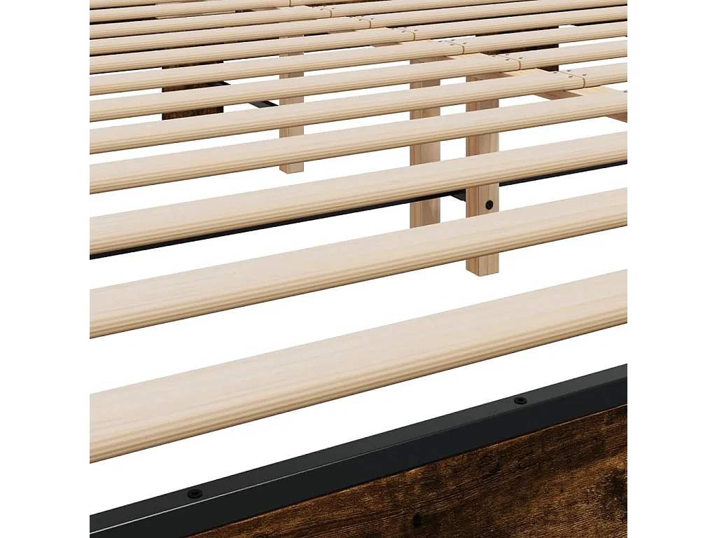 Estructura cama madera ingeniería metal roble ahumado 200x200cm