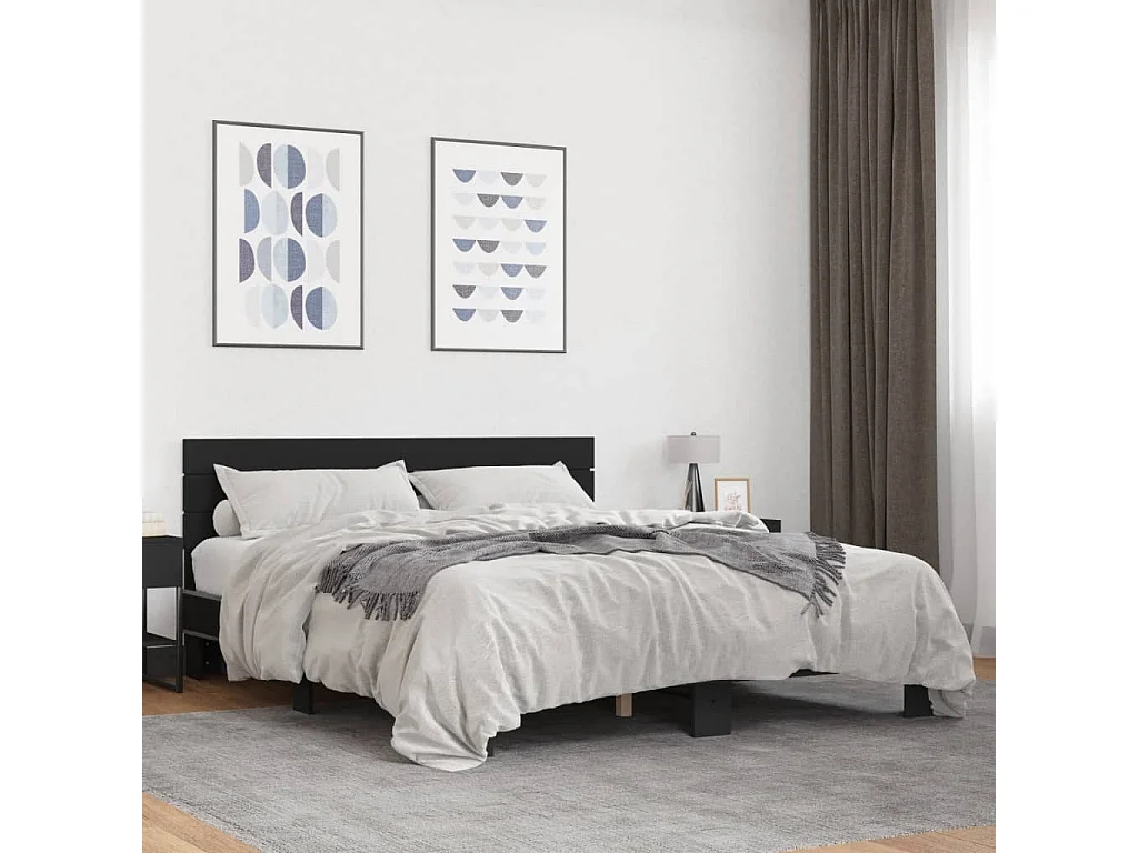 Cadre de lit noir 160x200 cm bois d'ingénierie et métal