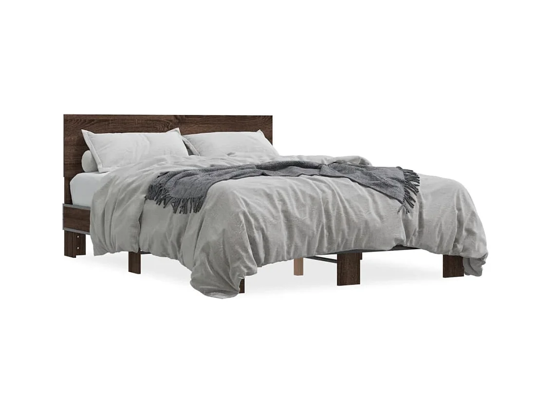 Estructura cama madera ingeniería metal marrón roble 140x200 cm