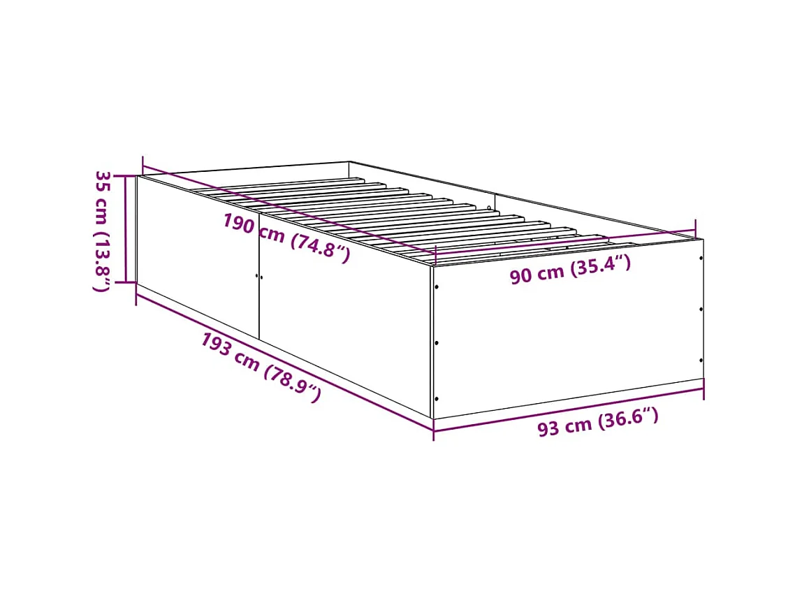 Estructura de cama madera de ingeniería gris hormigón 90x190 cm