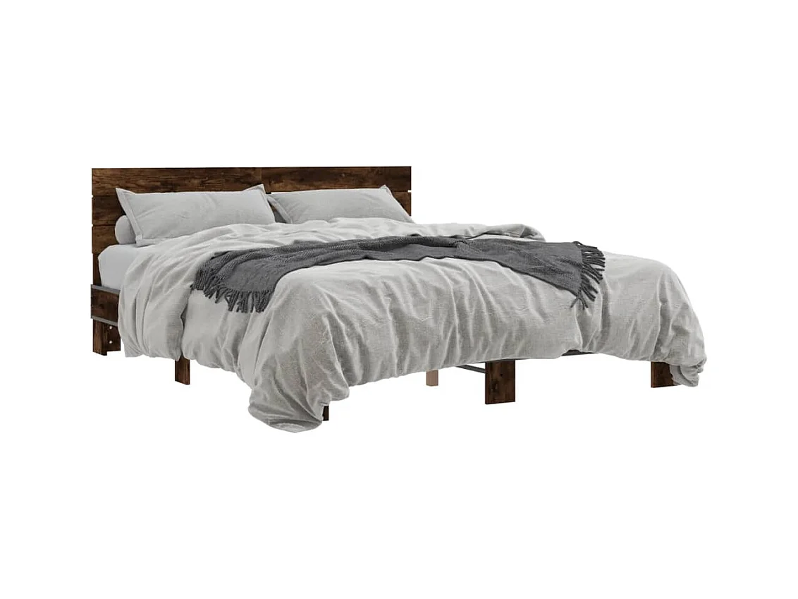 Estructura cama madera ingeniería metal roble ahumado 150x200cm