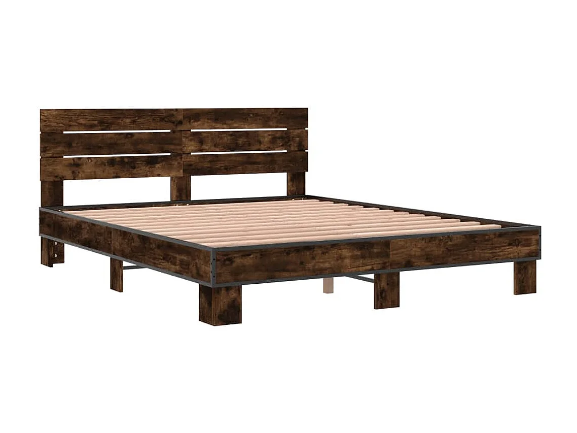 Estructura cama madera ingeniería metal roble ahumado 150x200cm