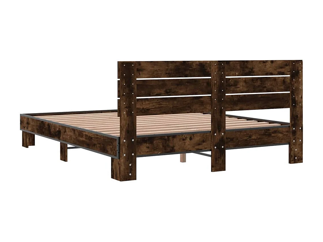 Estructura cama madera ingeniería metal roble ahumado 150x200cm