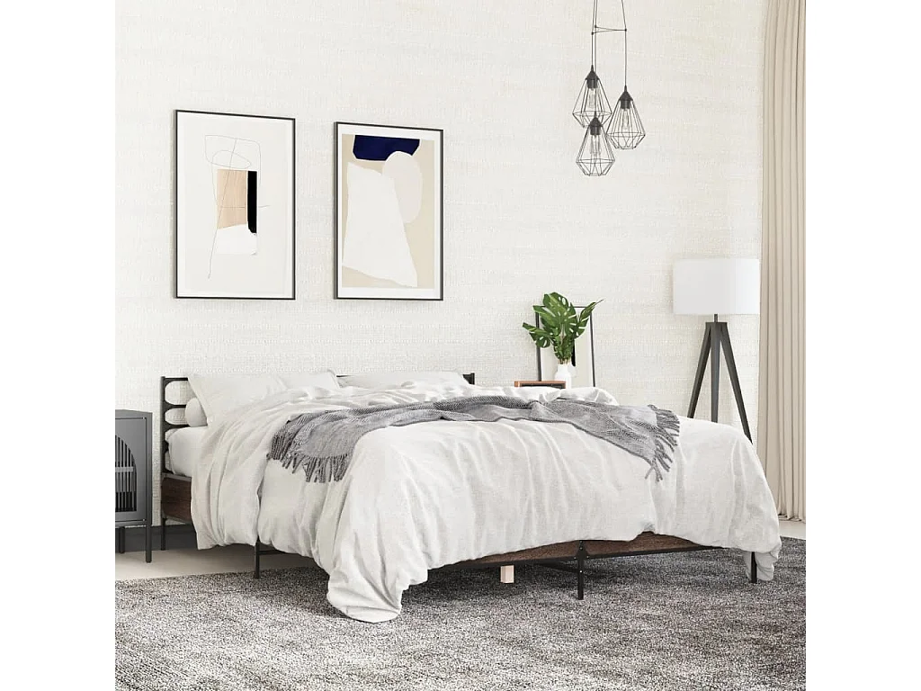 Cadre de lit chêne marron 150x200 cm bois d'ingénierie et métal