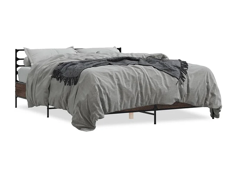 Estructura cama madera ingeniería metal marrón roble 150x200 cm