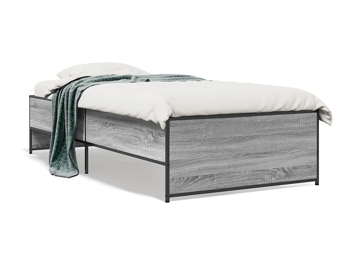 Estructura cama madera ingeniería metal gris Sonoma 75x190 cm