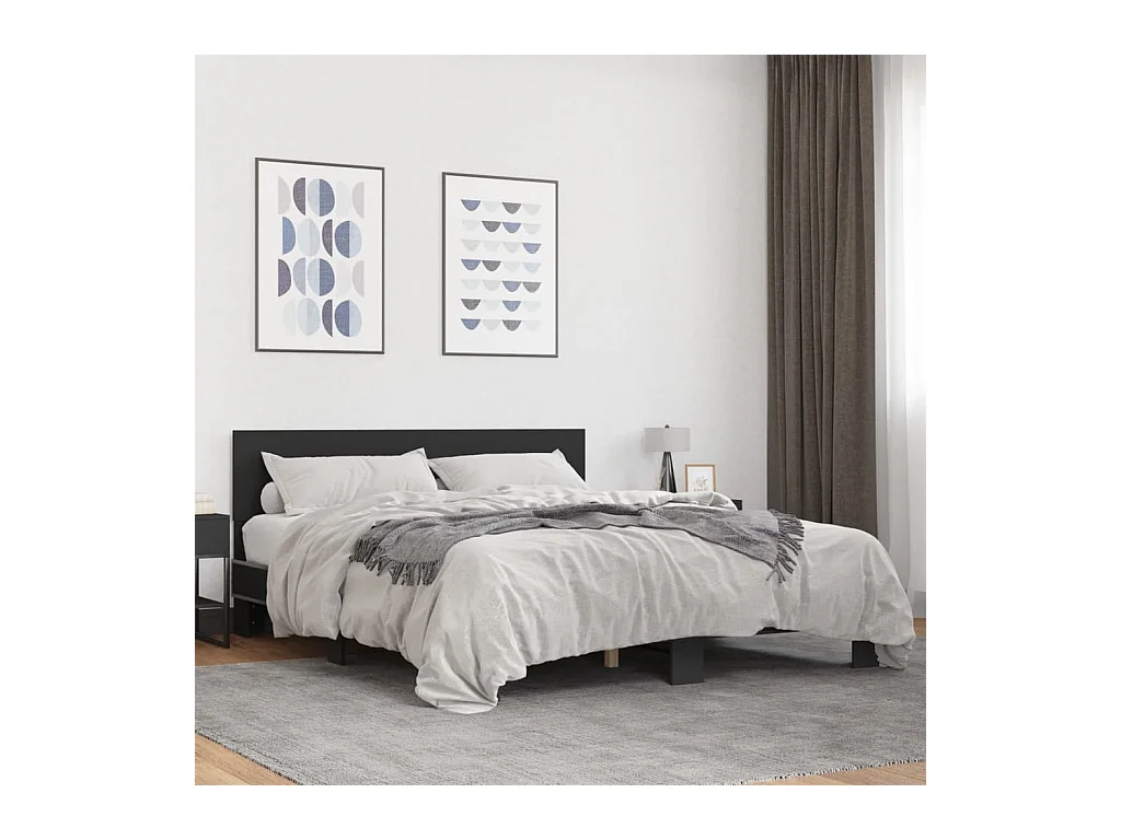 Estructura de cama madera de ingeniería y metal negro 150x200cm
