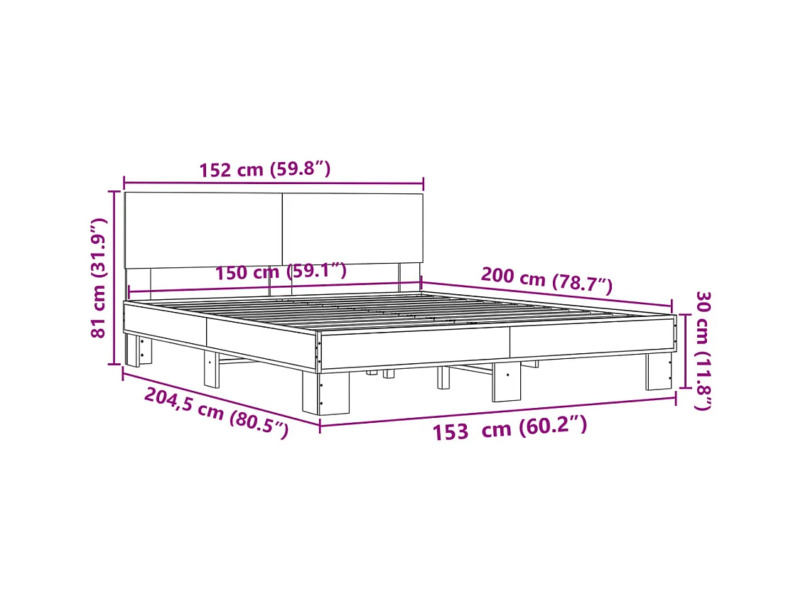 Estructura de cama madera de ingeniería y metal negro 150x200cm
