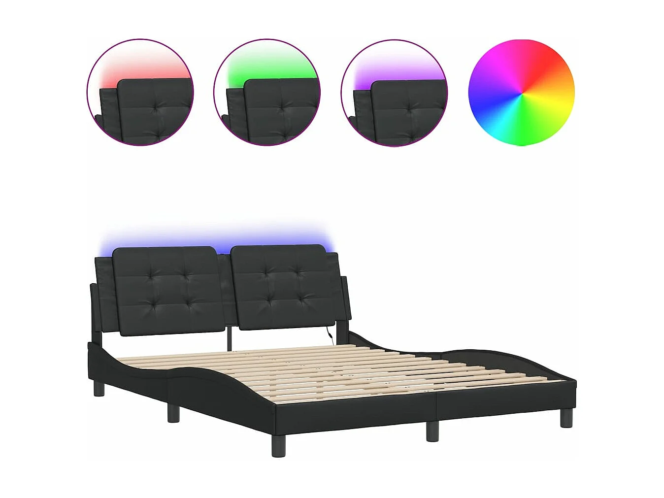 Estrutura de cama c/ luzes LED 160x200cm couro artificial preto
