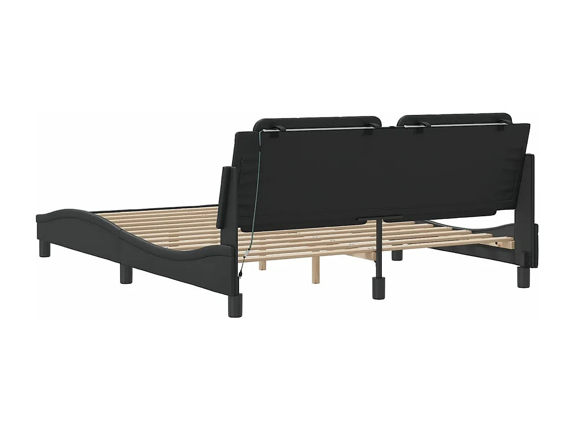 Estrutura de cama c/ luzes LED 160x200cm couro artificial preto