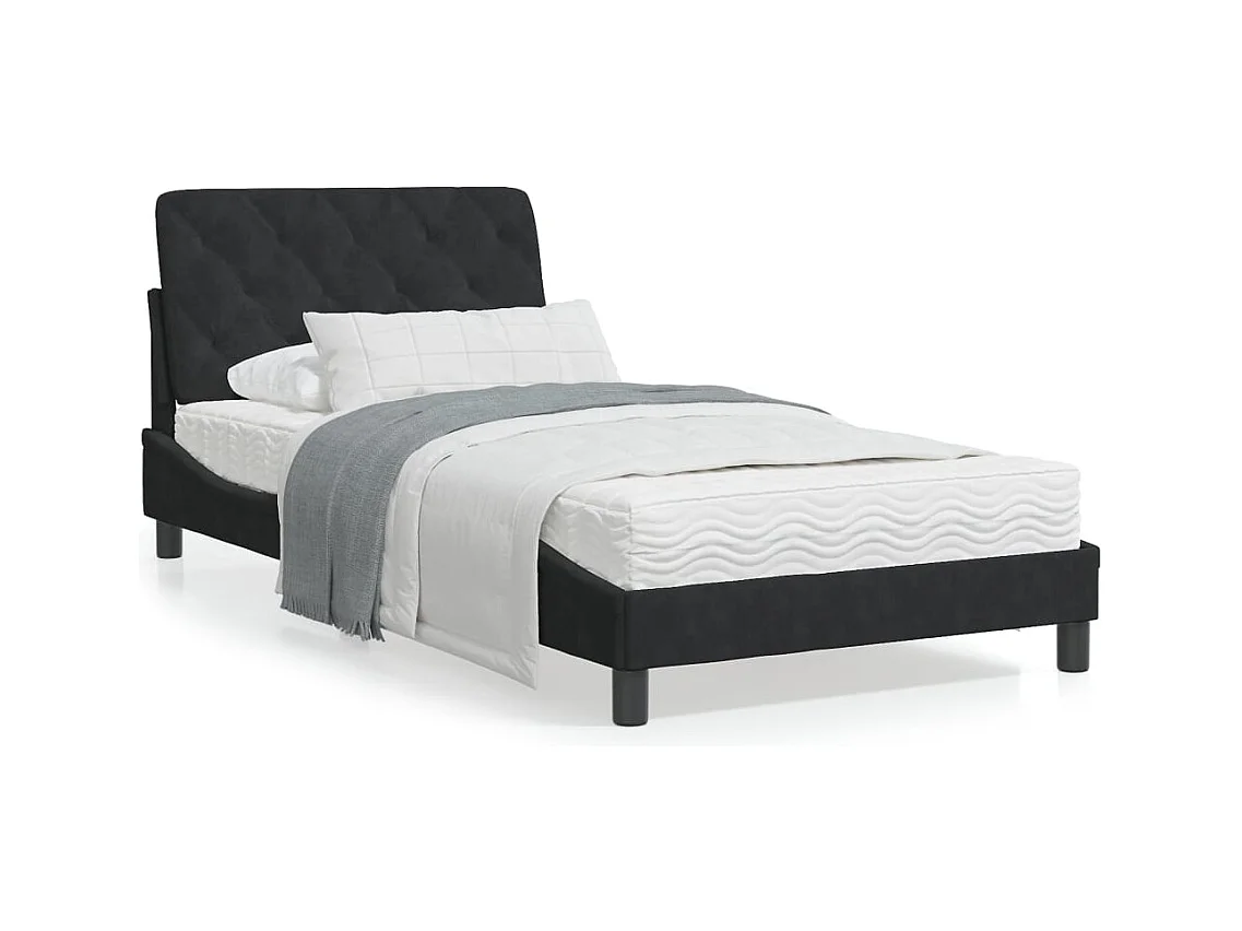 Lit avec matelas noir 100x200 cm velours