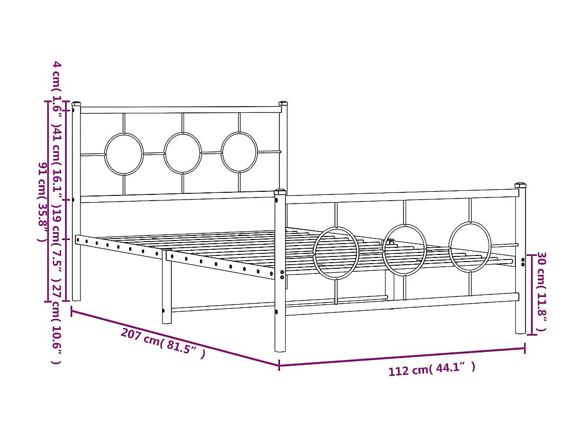 Estructura cama metal con cabecero y pie cama blanca 107x203 cm