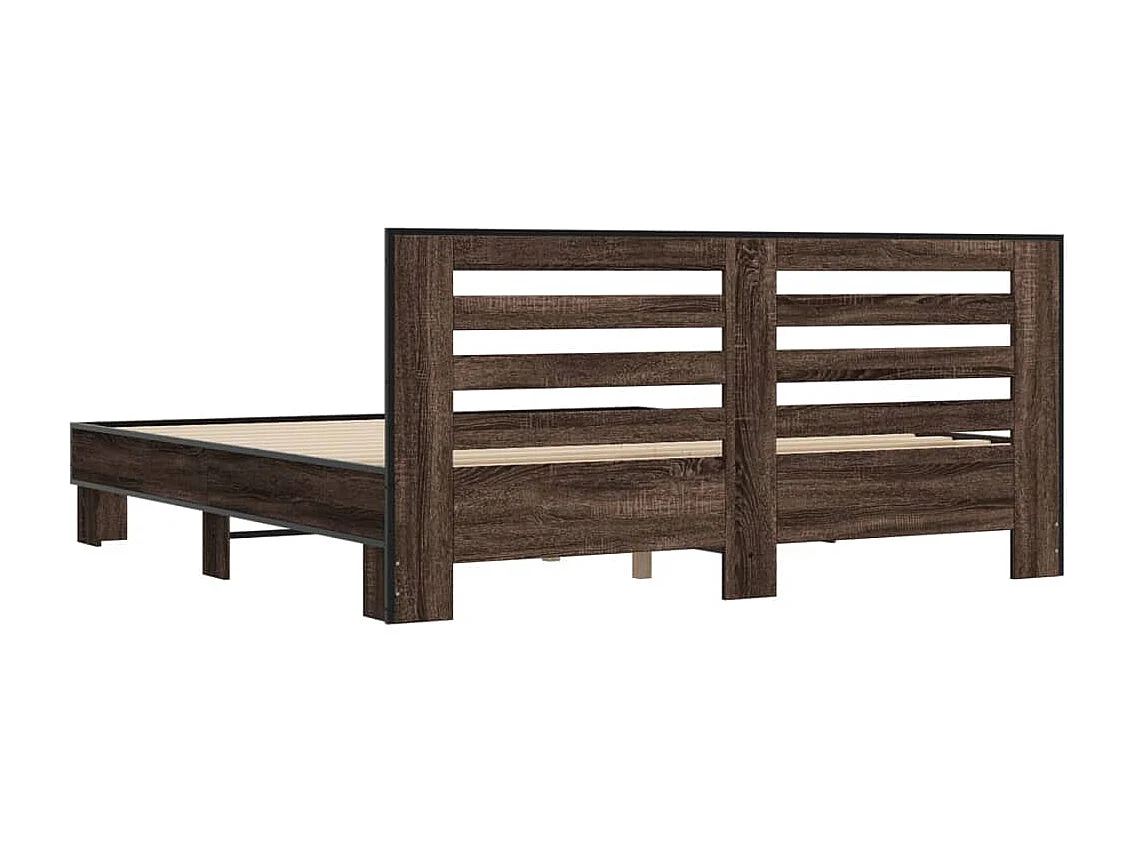 Estructura cama madera ingeniería metal marrón roble 200x200 cm