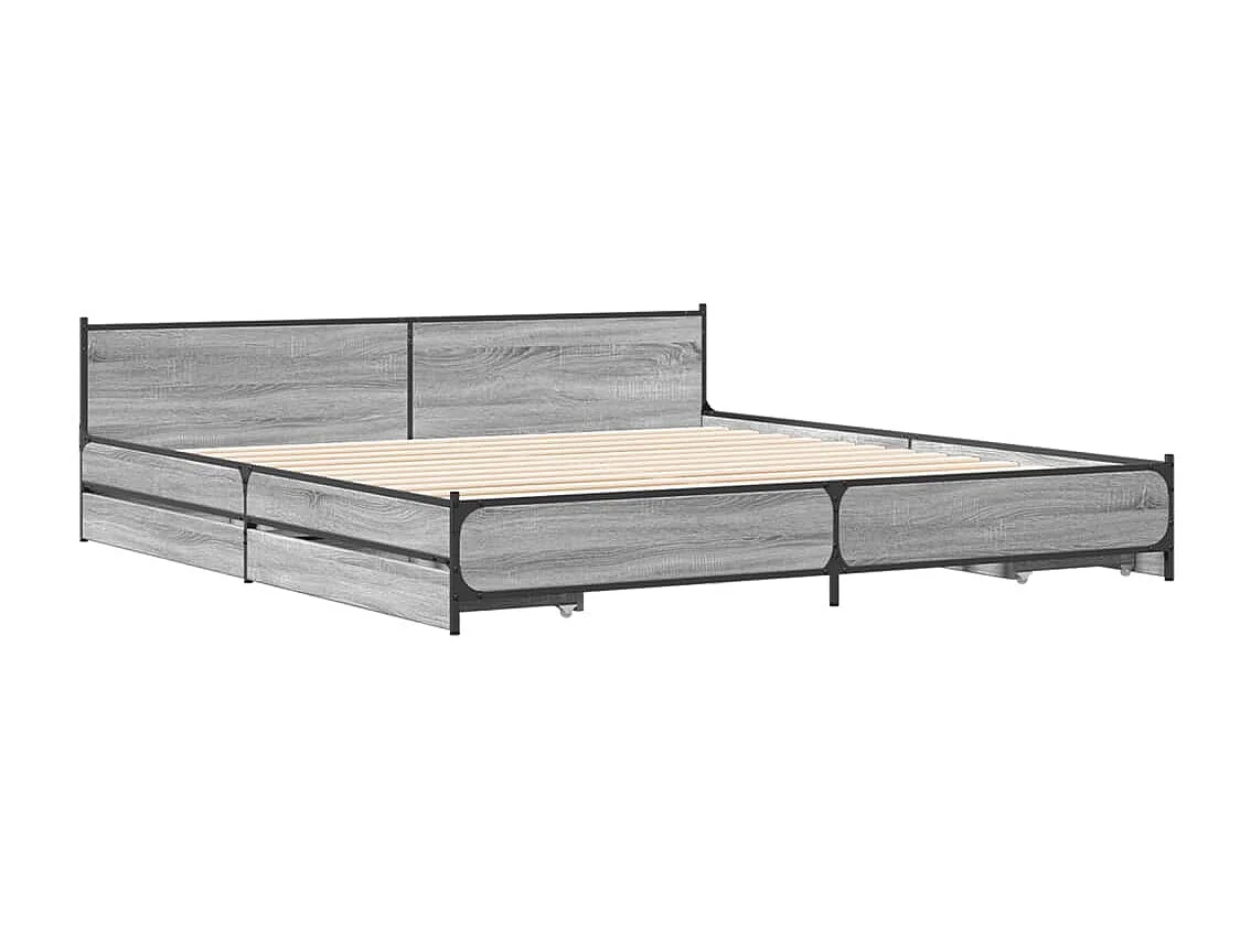 Cama con cajones madera ingeniería gris Sonoma 200x200 cm