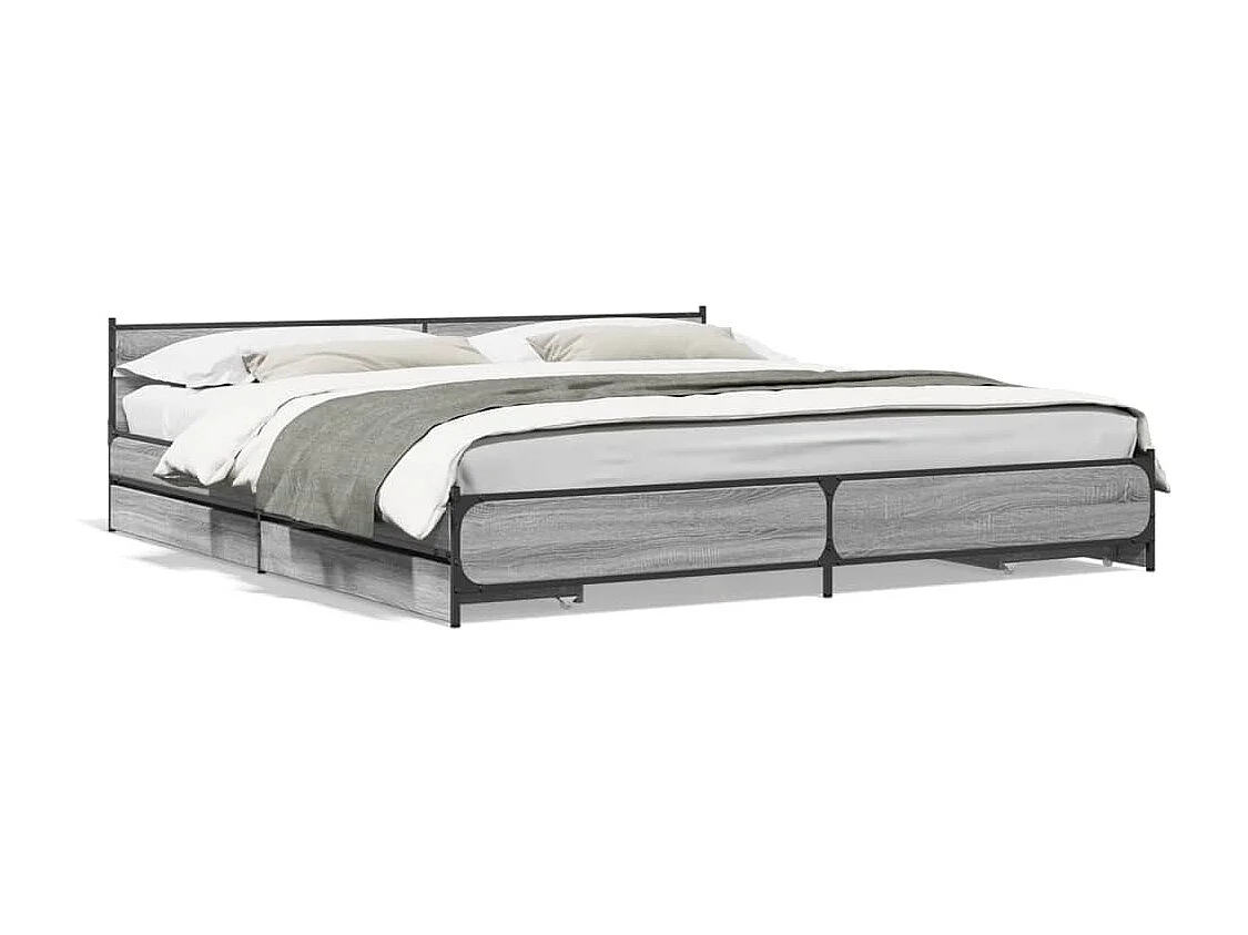 Estrutura de cama c/ gavetas derivados madeira cinza sonoma