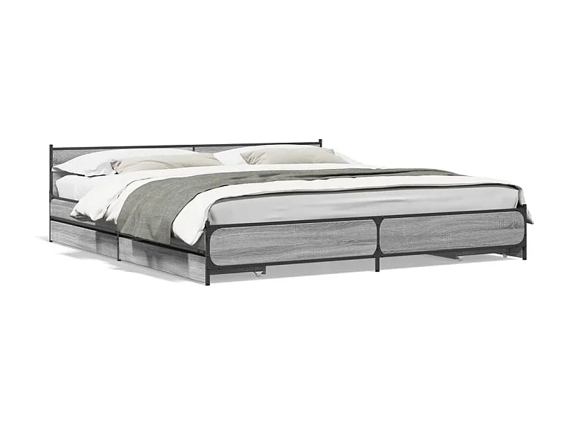 Estrutura de cama c/ gavetas derivados madeira cinza sonoma