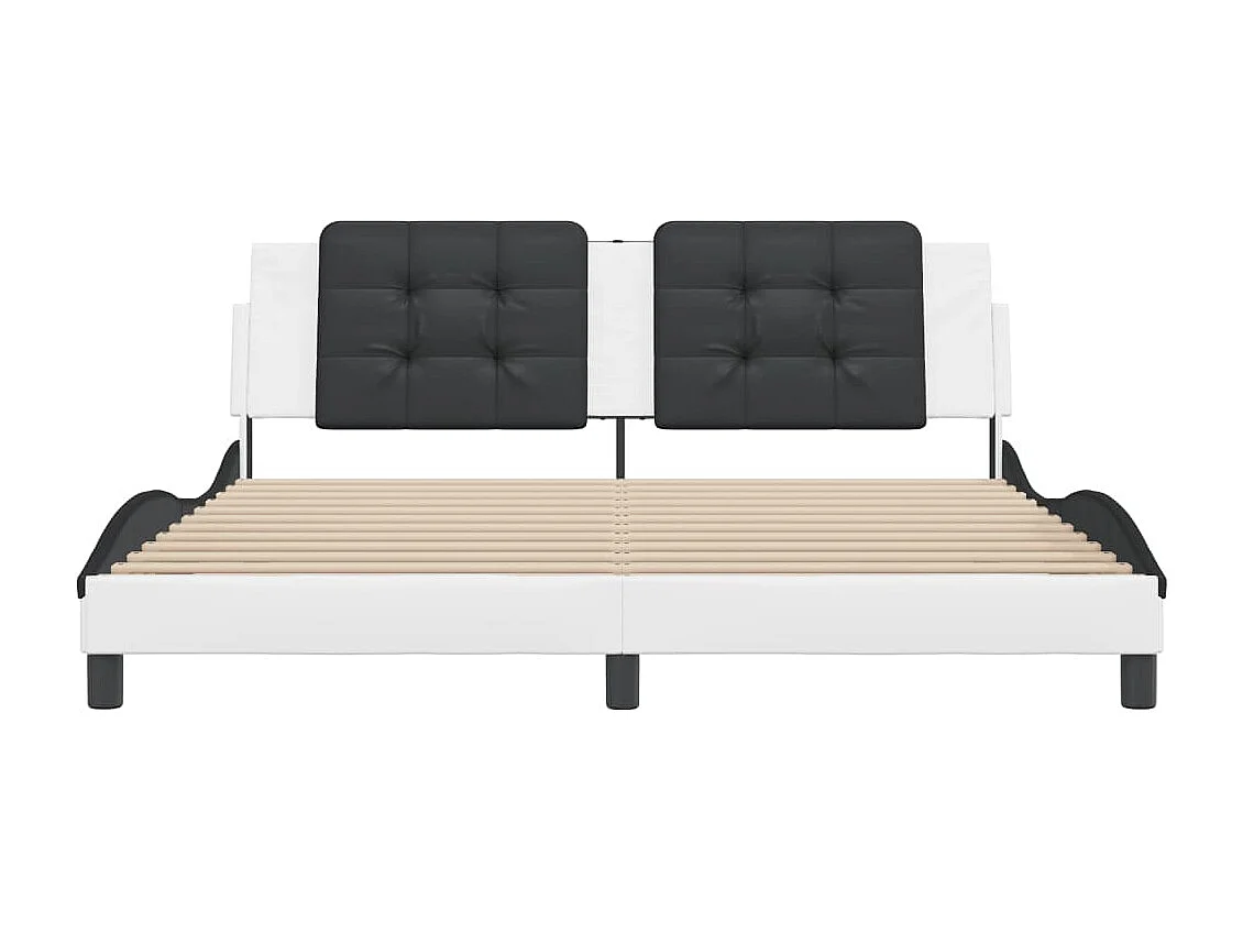 Estrutura de cama c/ cabeceira couro artificial branco e preto