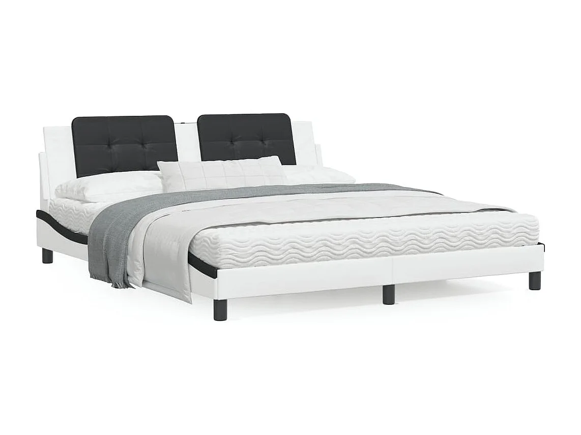 Estructura de cama con cabecero cuero sintético blanco y negro