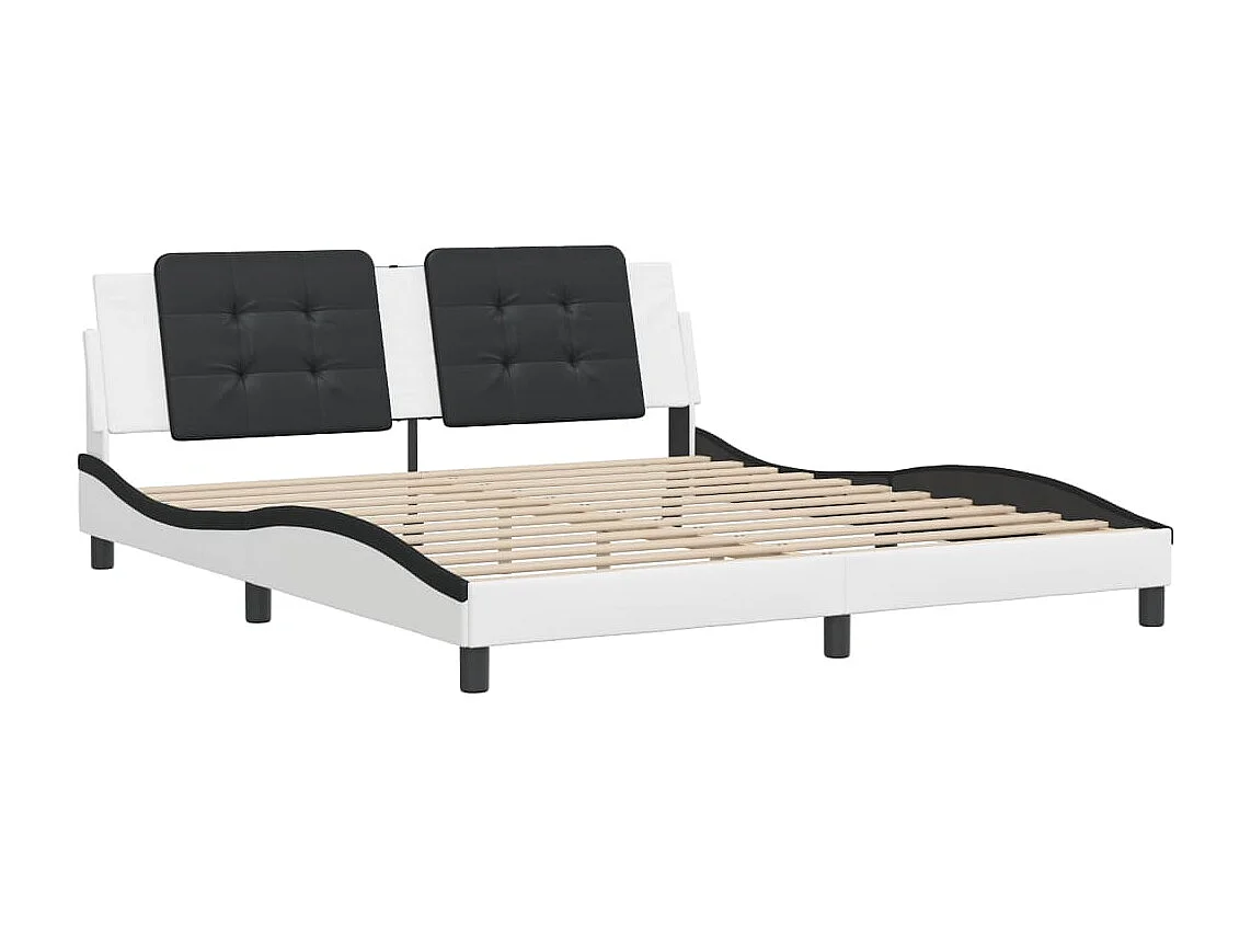 Estructura de cama con cabecero cuero sintético blanco y negro