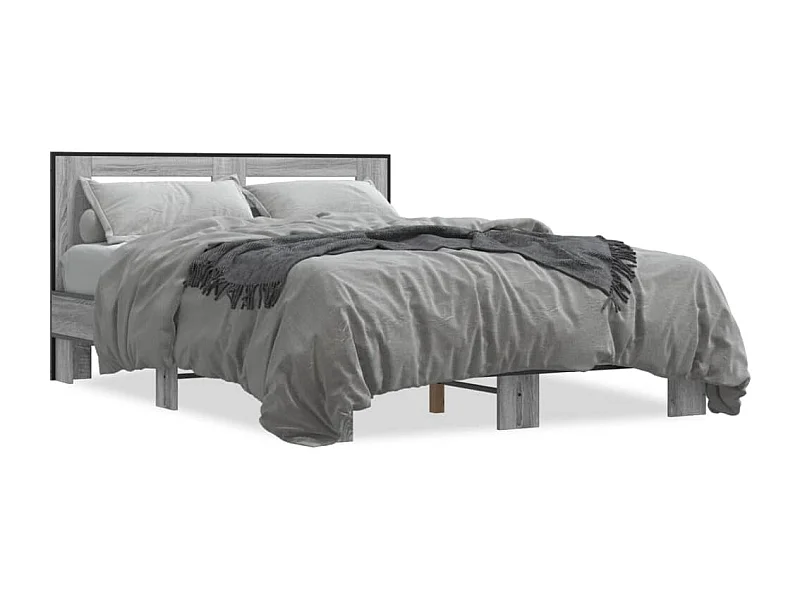 Estructura cama madera ingeniería metal gris Sonoma 120x200 cm