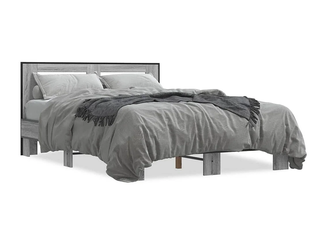 Estructura cama madera ingeniería metal gris Sonoma 120x200 cm
