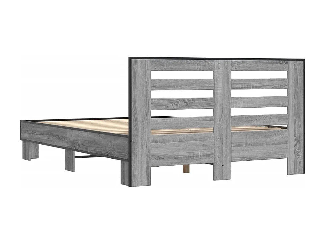 Estructura cama madera ingeniería metal gris Sonoma 120x200 cm